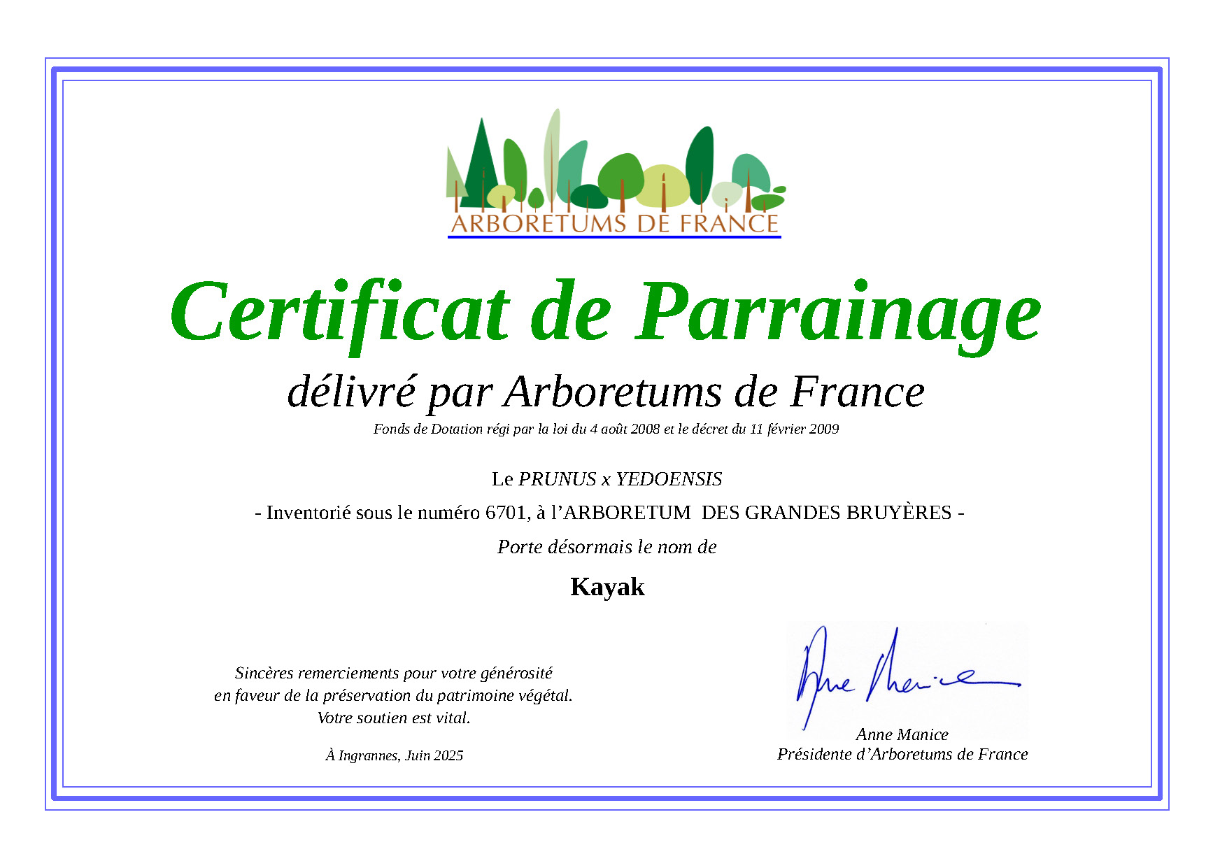Certificat de parrainage